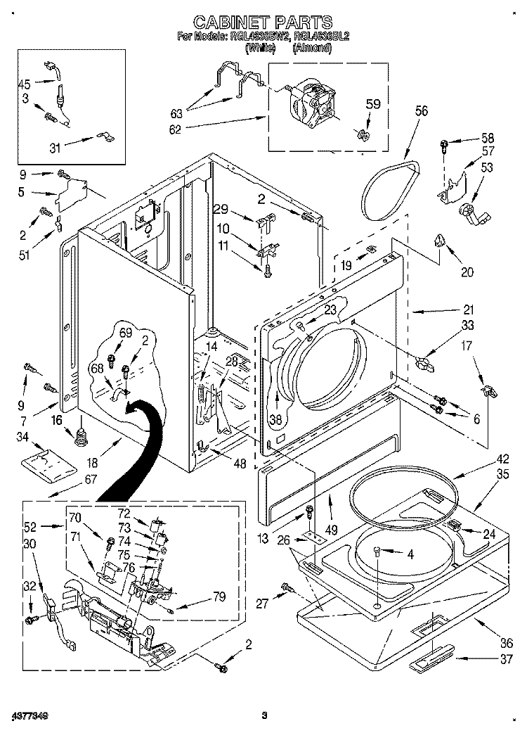 CABINET Diagram and Parts List for RGL4636BL2  Roper Dryer