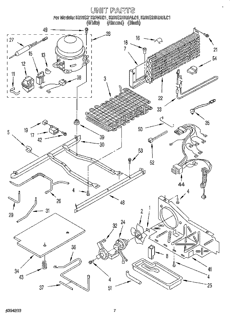 UNIT Diagram and Parts List for KBRS21KDWH01  KitchenAid Refrigerator