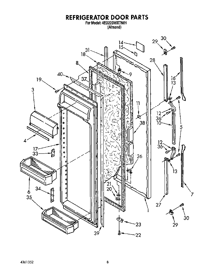 REFRIGERATOR DOOR Diagram and Parts List for 4ED22DWXTN01  Whirlpool Refrigerator