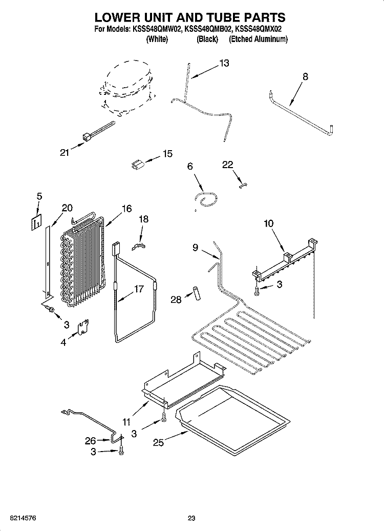 LOWER UNIT AND TUBE PARTS Diagram and Parts List for KSSS48QMX02  KitchenAid Refrigerator