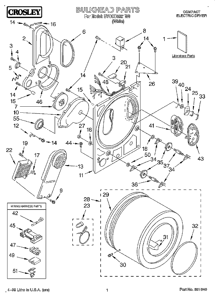SECTION Diagram and Parts List for BYCCD3921W0  Whirlpool Dryer