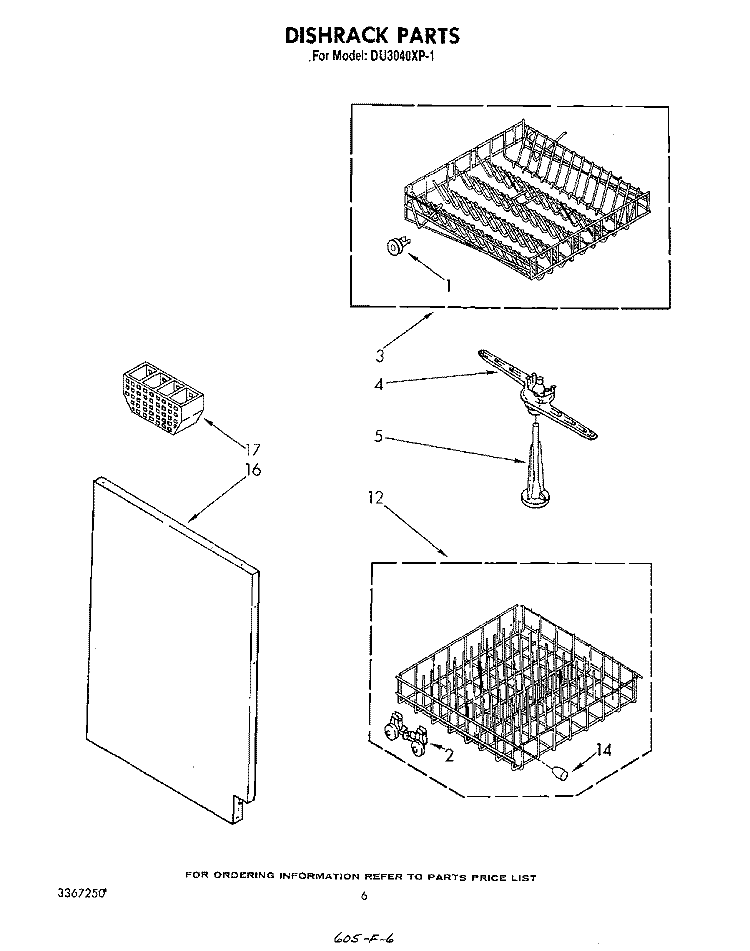 DISHRACK Diagram and Parts List for DU3040XP1  Whirlpool Dishwasher