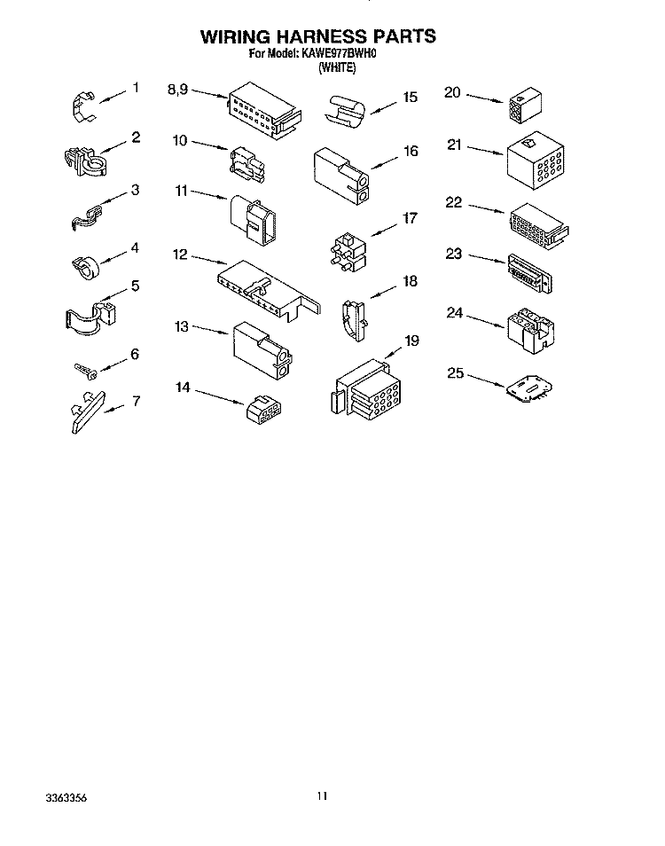 WIRING HARNESS Diagram and Parts List for KAWE977BWH0  KitchenAid Washer