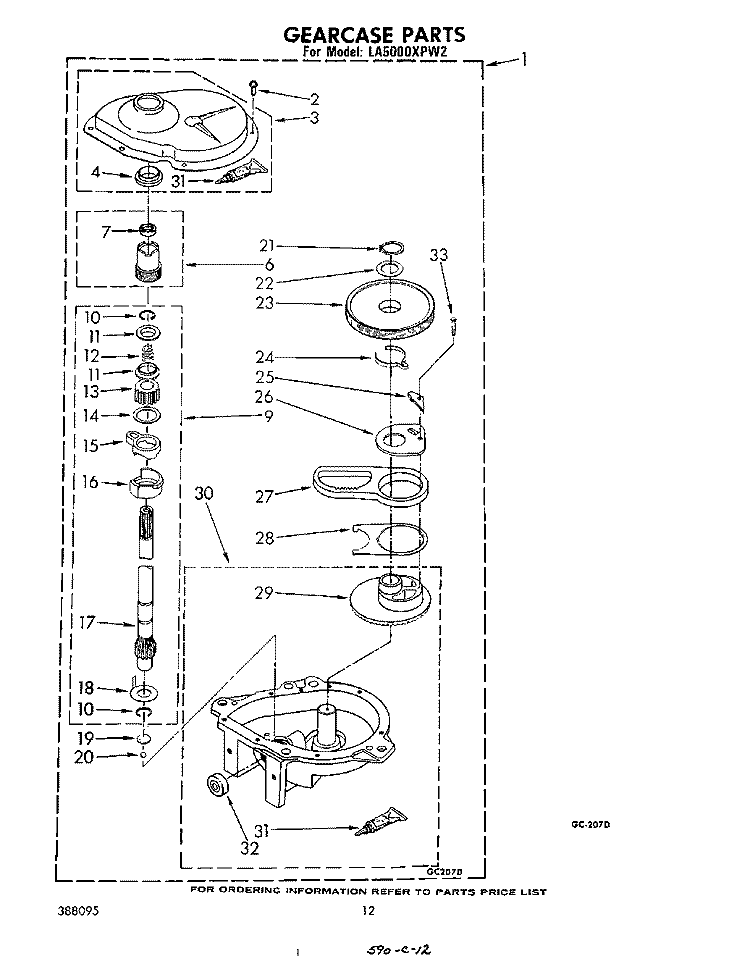 GEARCASE Diagram and Parts List for LA5000XPW2  Whirlpool Washer