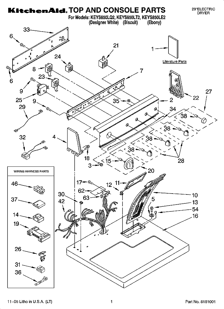 TOP AND CONSOLE PARTS Diagram and Parts List for KEYS850LE2  KitchenAid Dryer