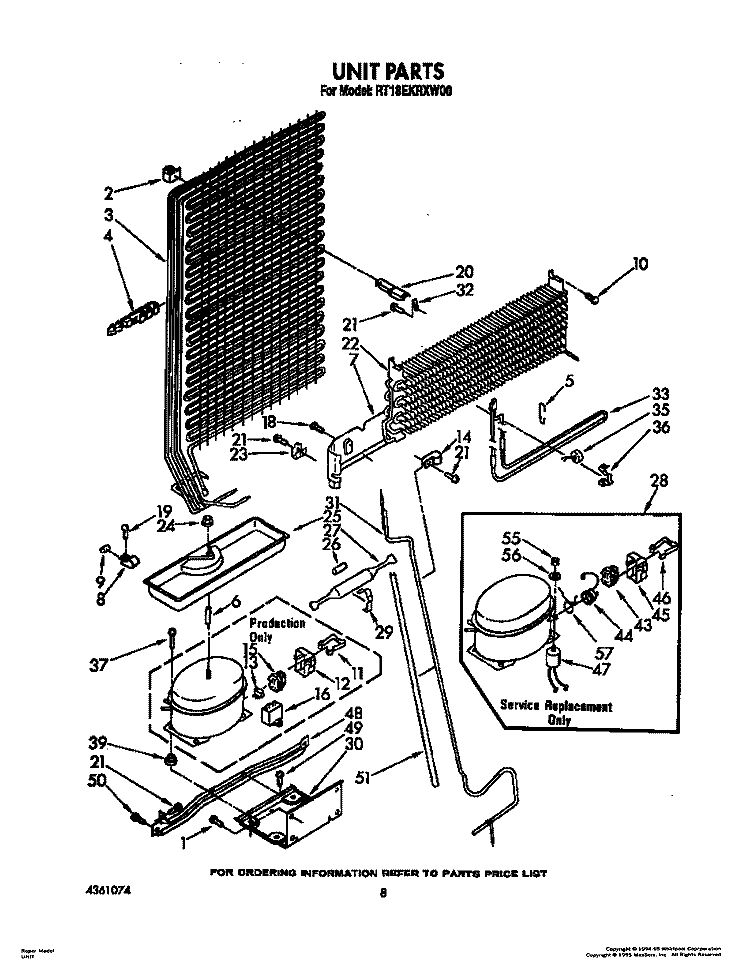 UNIT Diagram and Parts List for RT18EKRXW00  Roper Refrigerator