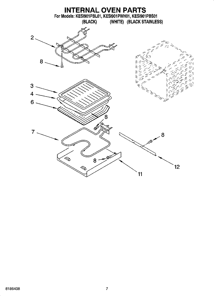 INTERNAL OVEN PARTS Diagram and Parts List for KESI901PBL01  KitchenAid Range