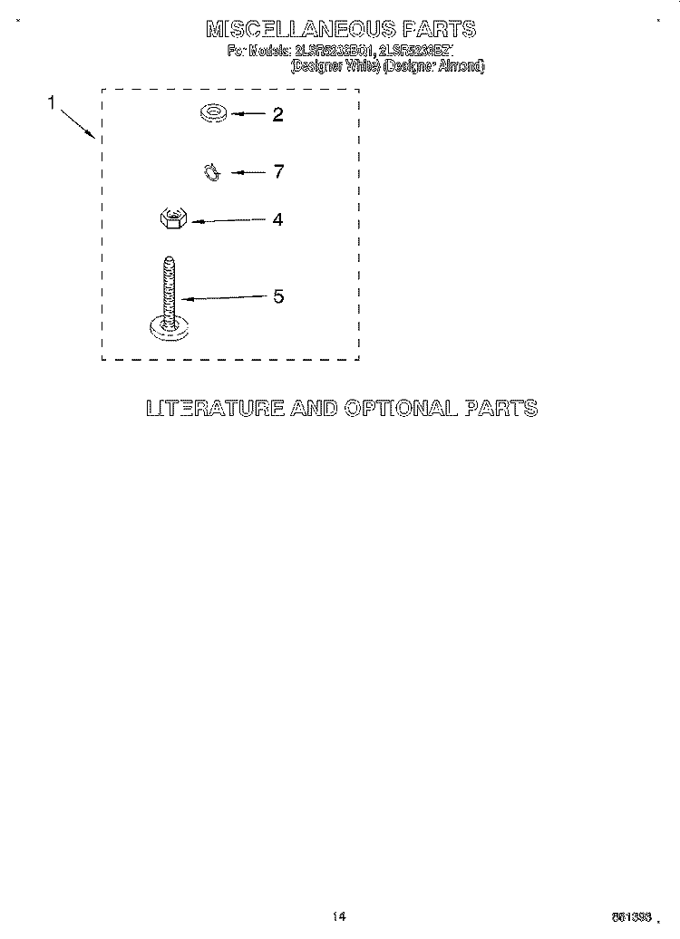 MISCELLANEOUS, LIT/OPTIONAL Diagram and Parts List for 2LSR5233BZ1  Whirlpool Washer
