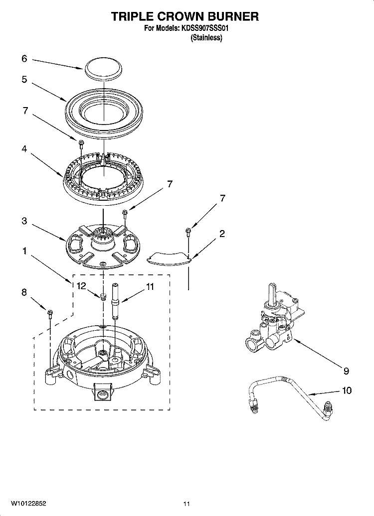 TRIPLE CROWN BURNER Diagram and Parts List for KDSS907SSS01  KitchenAid Range