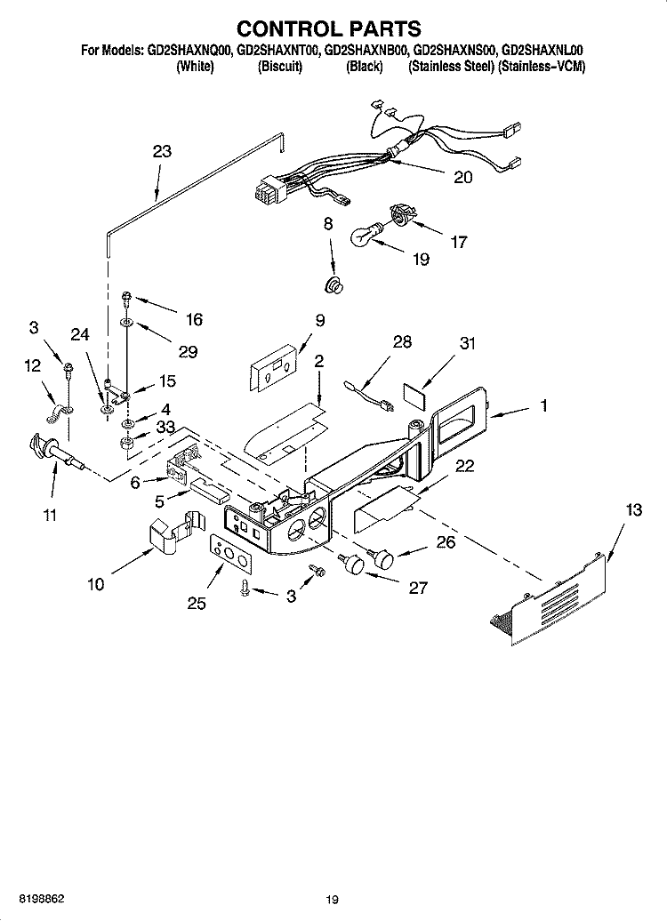 CONTROL PARTS Diagram and Parts List for GD2SHAXNB00  Whirlpool Refrigerator
