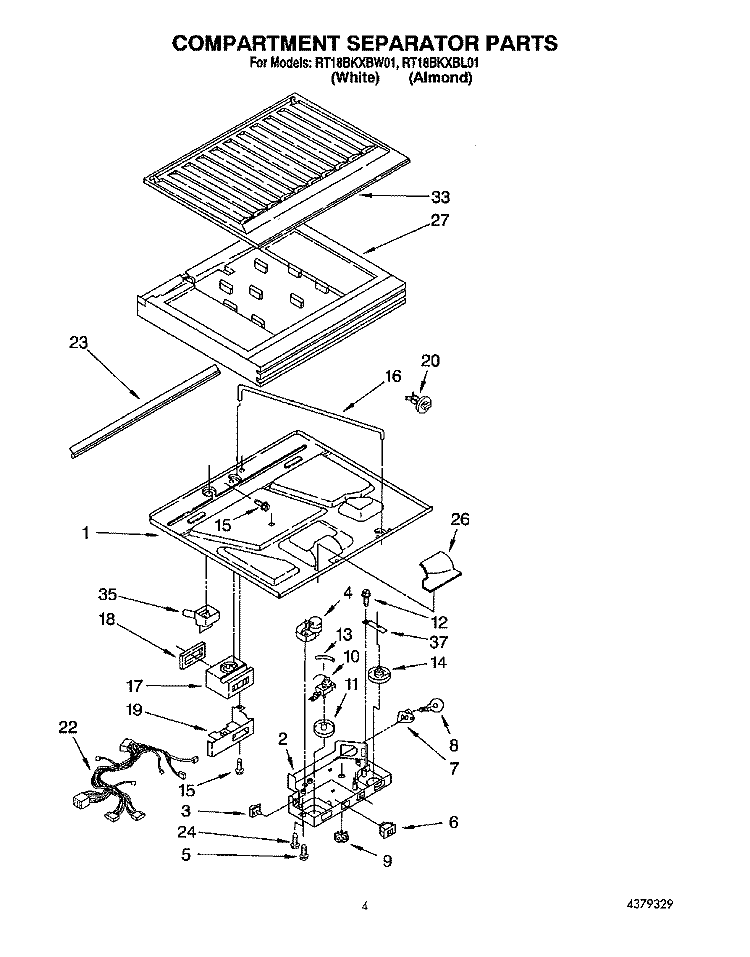 COMPARTMENT SEPARATOR Diagram and Parts List for RT18BKXBL01  Roper Refrigerator