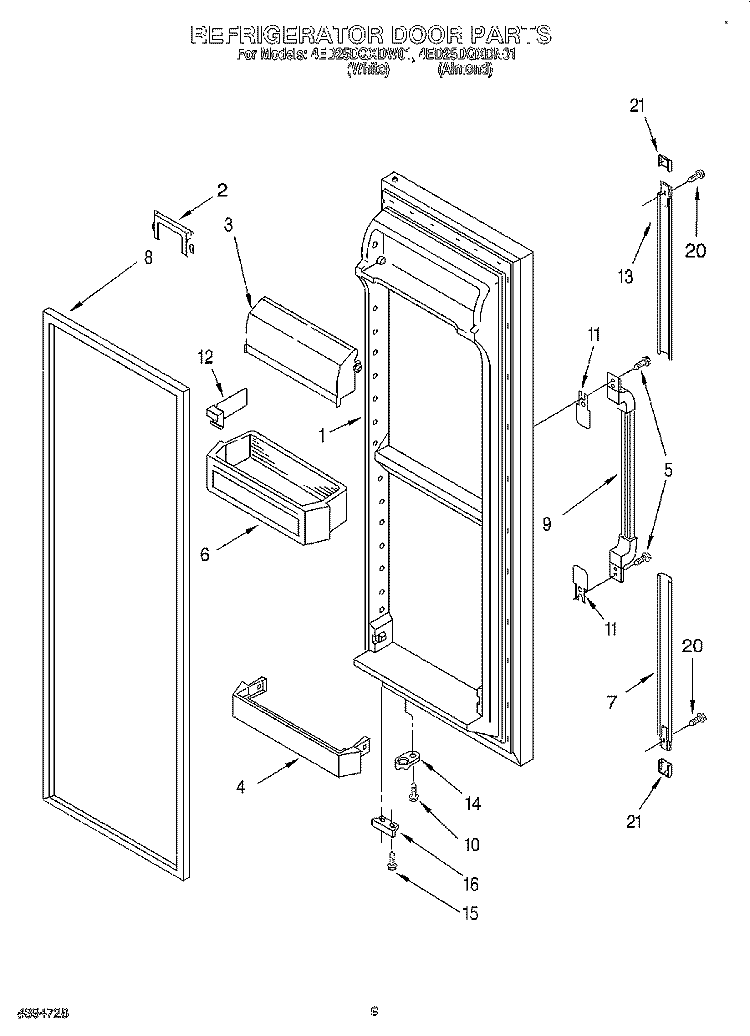 REFRIGERATOR DOOR Diagram and Parts List for 4ED25DQXDW01  Whirlpool Refrigerator