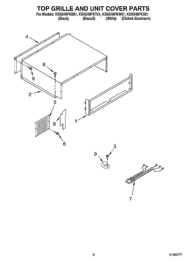 TOP GRILLE AND UNIT COVER Diagram and Parts List for KSSS48FKW01  KitchenAid Refrigerator