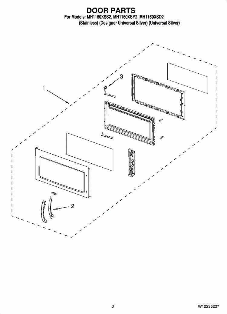 DOOR PARTS Diagram and Parts List for MH1160XSD2  Whirlpool Microwave