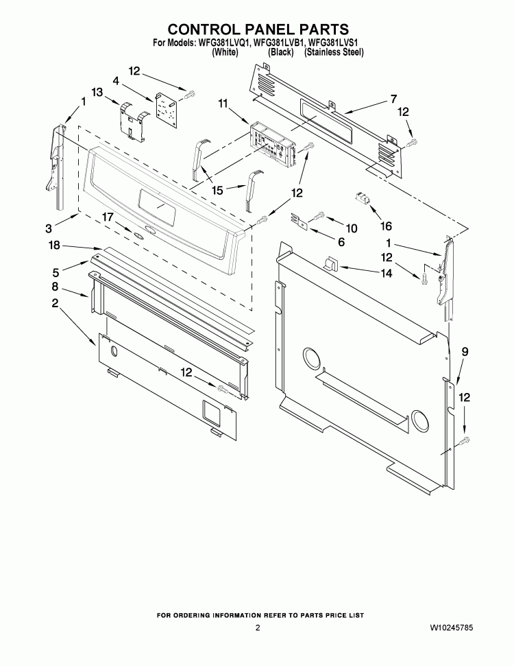 CONTROL PANEL PARTS Diagram and Parts List for WFG381LVS1  Whirlpool Range