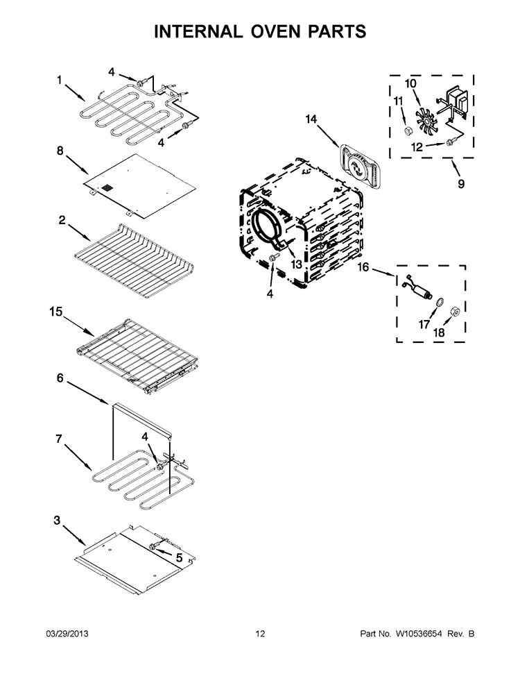 INTERNAL OVEN PARTS Diagram and Parts List for KEBS209BSP00  KitchenAid Wall Oven