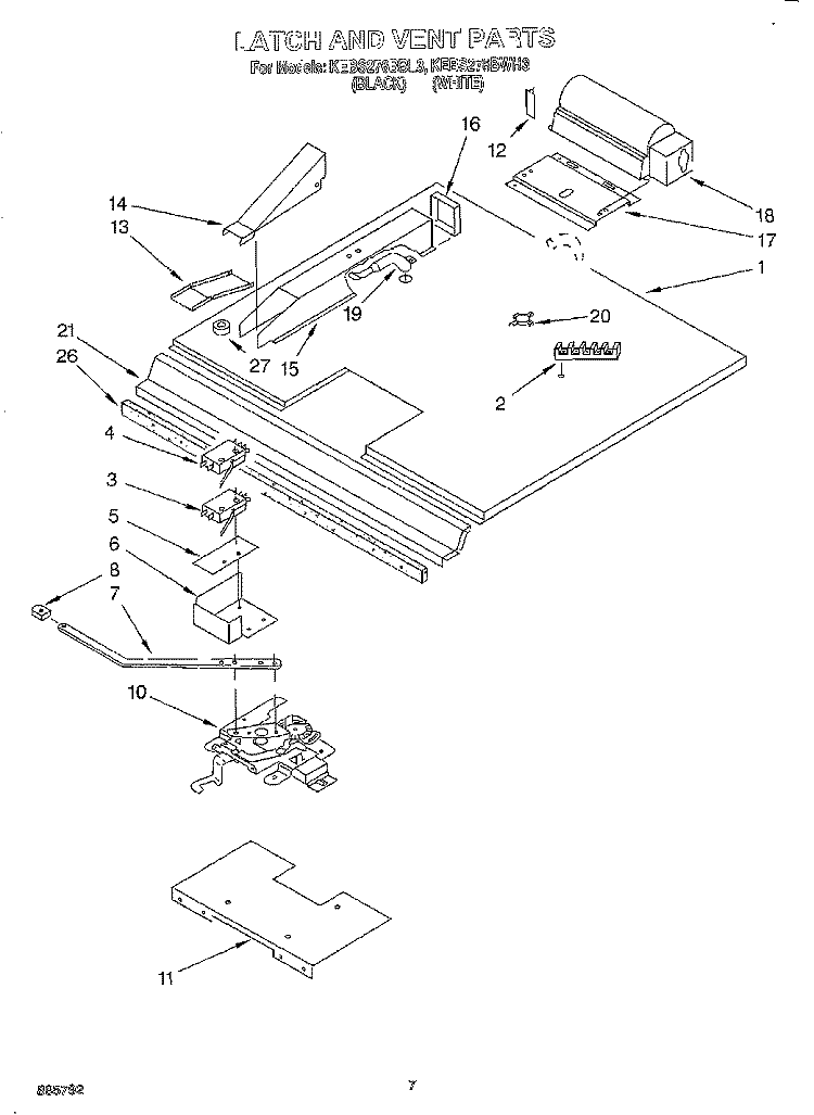 LATCH AND VENT Diagram and Parts List for KEBS276BBL3  KitchenAid Wall Oven