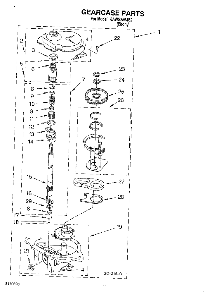 GEARCASE Diagram and Parts List for KAWS855JE2  KitchenAid Washer