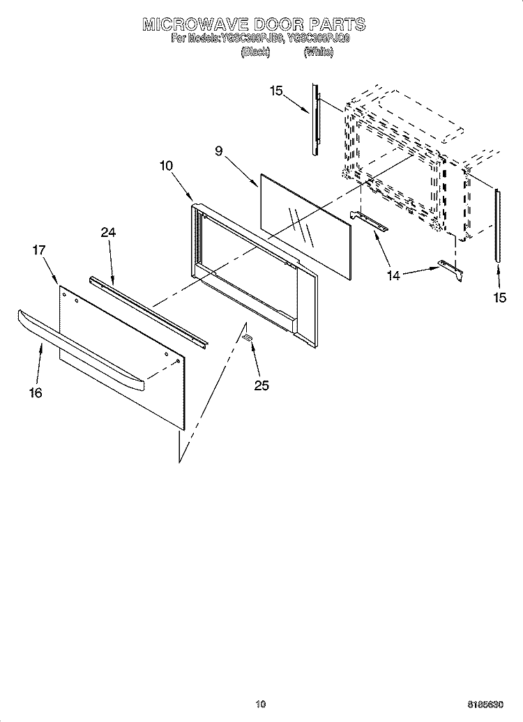 MICROWAVE DOOR PARTS Diagram and Parts List for YGSC308PJB0  Whirlpool Microwave Oven Combo