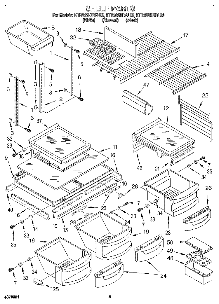 SHELF, LIT/OPTIONAL Diagram and Parts List for KTRS22KDWH00  KitchenAid Refrigerator
