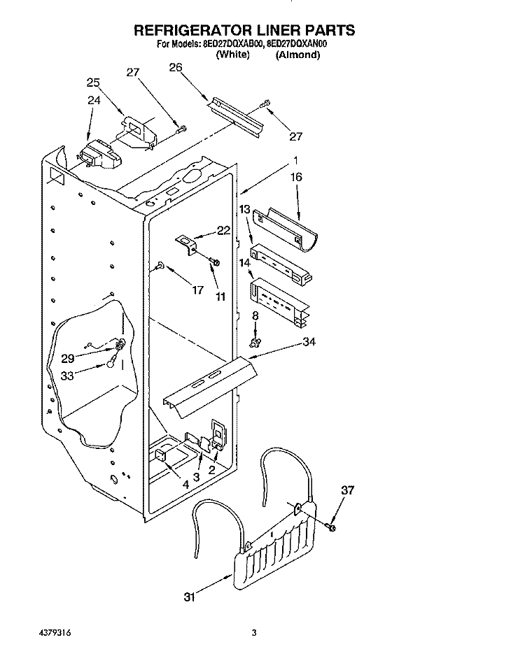 REFRIGERATOR LINER Diagram and Parts List for 8ED27DQXAN00  Whirlpool Refrigerator