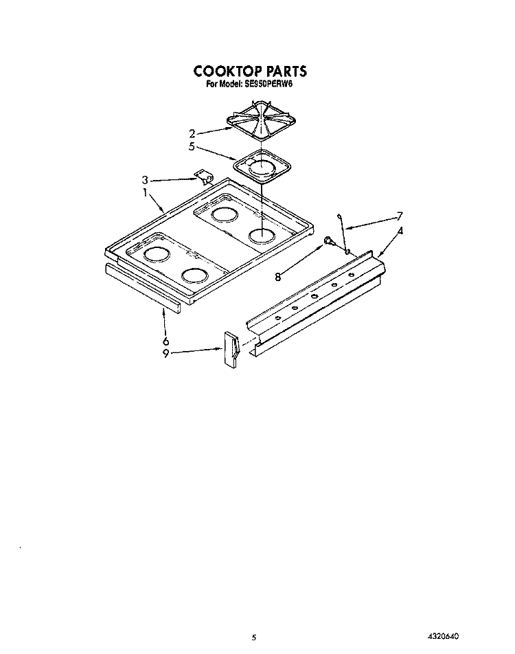 COOKTOP Diagram and Parts List for SE950PERW6  Whirlpool Range