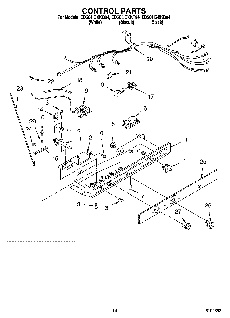 CONTROL PARTS Diagram and Parts List for ED5CHQXKB04  Whirlpool Refrigerator