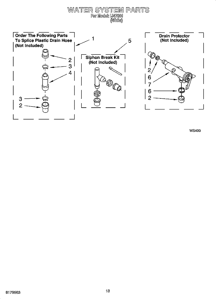 WATER SYSTEM PARTS Diagram and Parts List for IJ47001  Inglis Washer