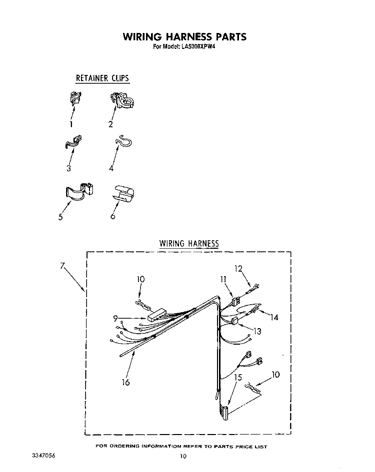 WIRING HARNESS Diagram and Parts List for LA5300XPW4  Whirlpool Washer