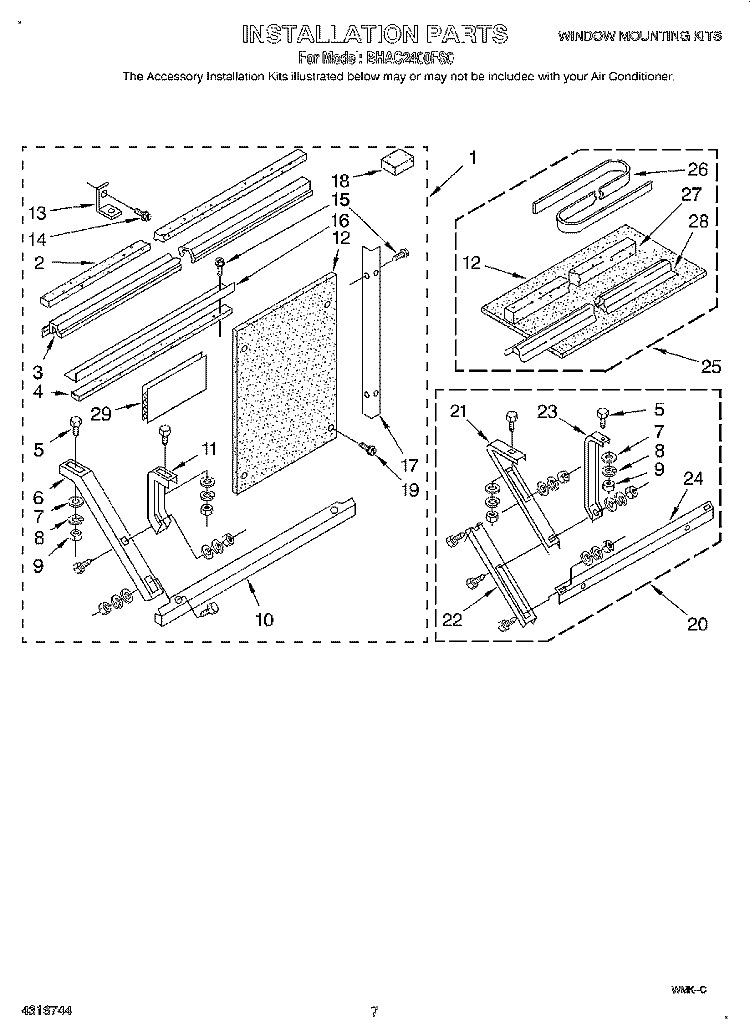 INSTALLATION Diagram and Parts List for BHAC2400FS0  Whirlpool Air Conditioner