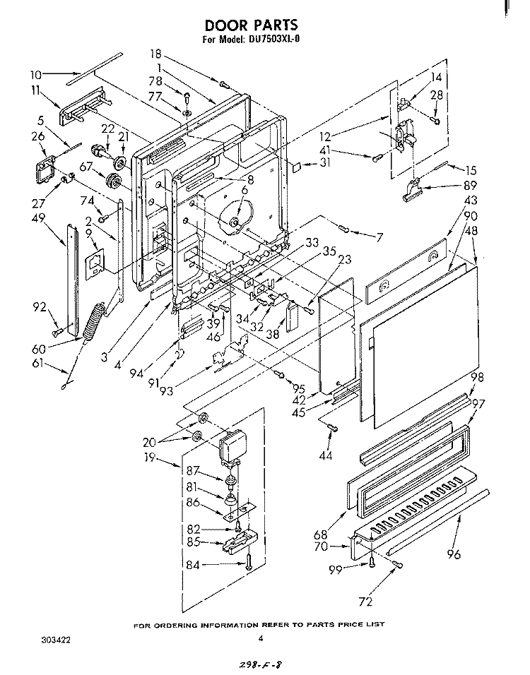 DOOR Diagram and Parts List for DU7503XL0  Whirlpool Dishwasher