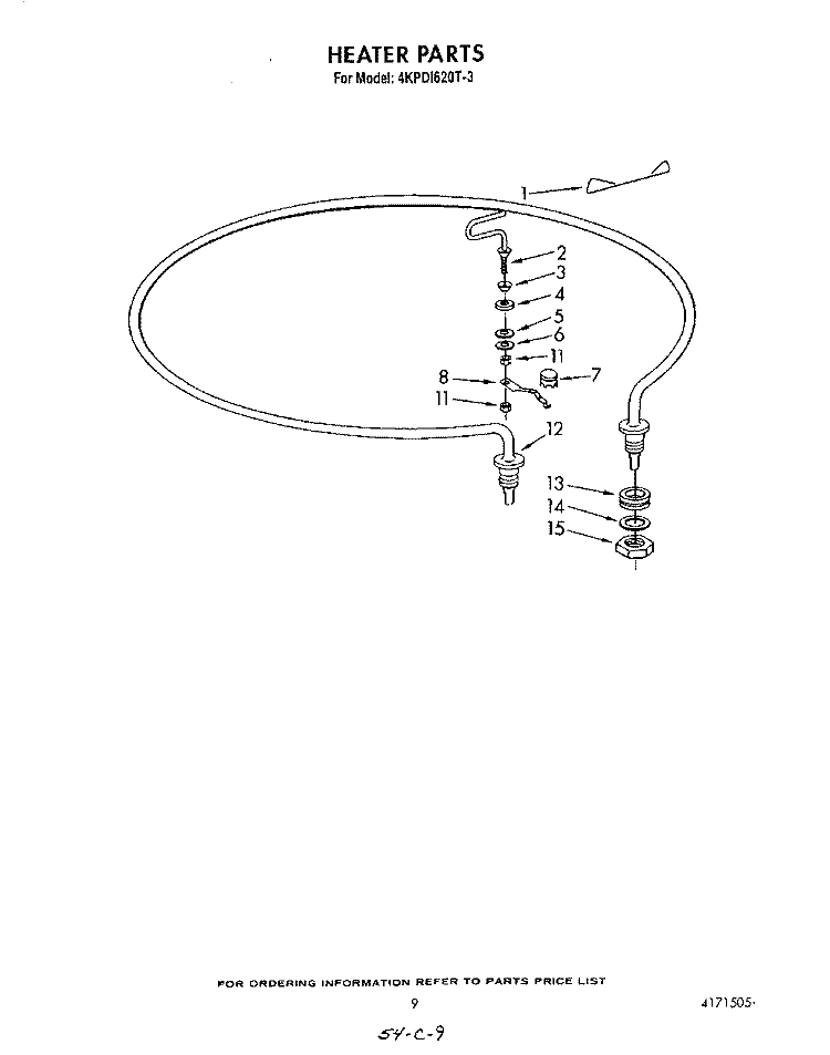 HEATER Diagram and Parts List for 4KPDI620T3  KitchenAid Dishwasher