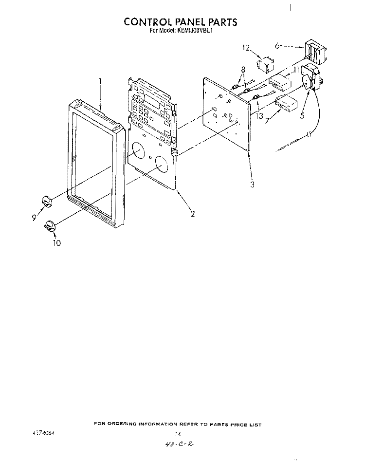 CONTROL PANEL Diagram and Parts List for KEMI300VBL1  KitchenAid Microwave Oven Combo