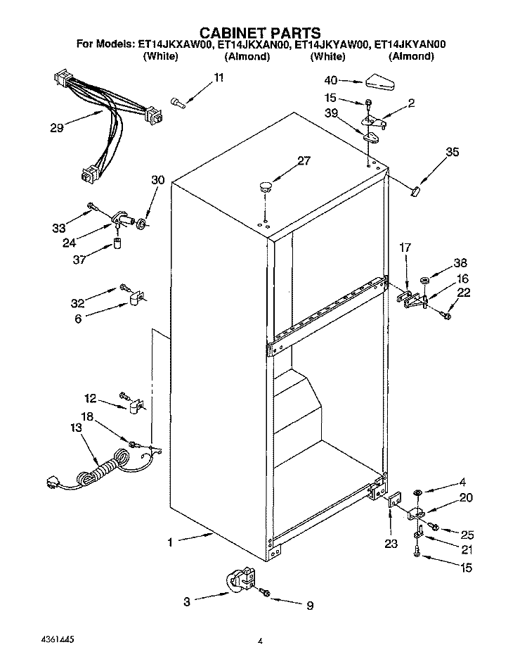CABINET Diagram and Parts List for ET14JKXAN00  Whirlpool Refrigerator