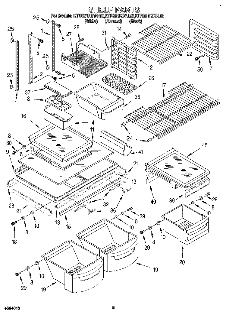 SHELF Diagram and Parts List for KTRS21KDAL02  KitchenAid Refrigerator