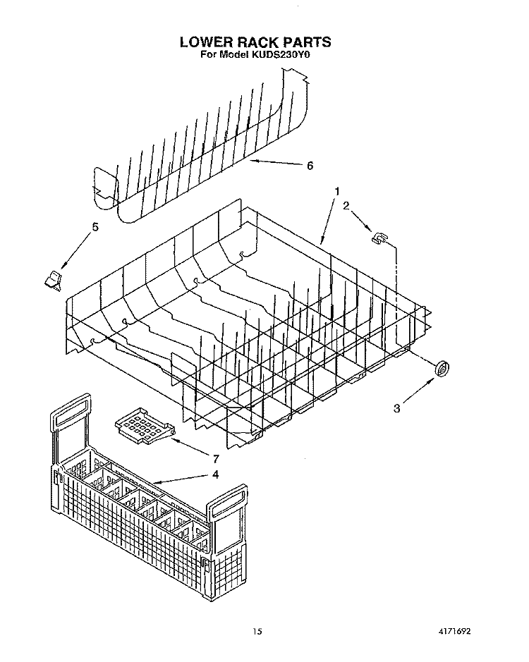 LOWER RACK Diagram and Parts List for KUDS230Y0  KitchenAid Dishwasher