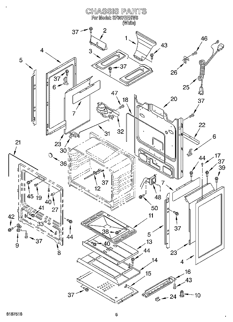 CHASSIS Diagram and Parts List for SF357BEHW6  Whirlpool Range