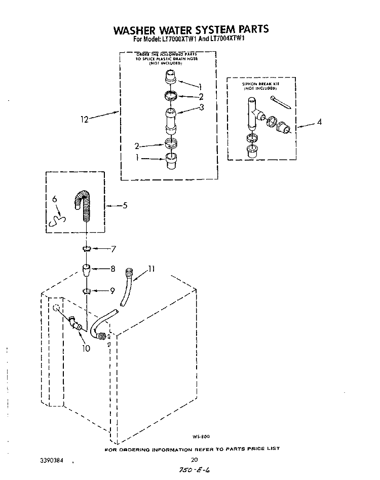 WASHER WATER SYSTEM Diagram and Parts List for LT7000XTF1  Whirlpool Washer Dryer Combo