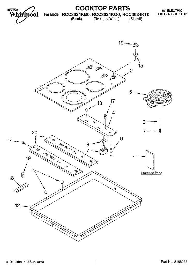 SECTION Diagram and Parts List for RCC3024KT0  Whirlpool Cooktop
