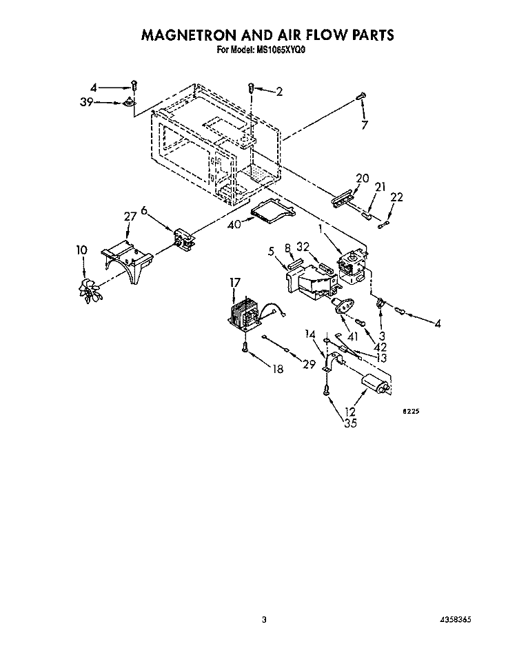 MAGNETRON AND AIR FLOW Diagram and Parts List for MS1065XYQ0  Whirlpool Microwave
