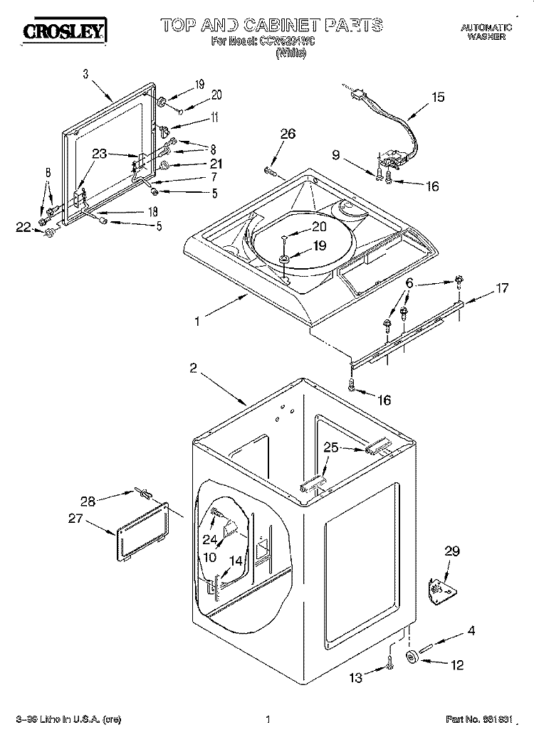 TOP AND CABINET Diagram and Parts List for CCW5294W0  Whirlpool Washer