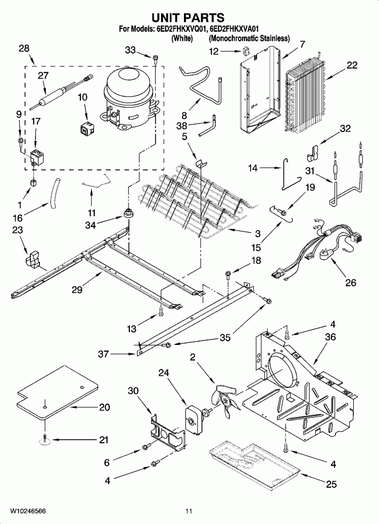 UNIT PARTS Diagram and Parts List for 6ED2FHKXVA01  Whirlpool Refrigerator