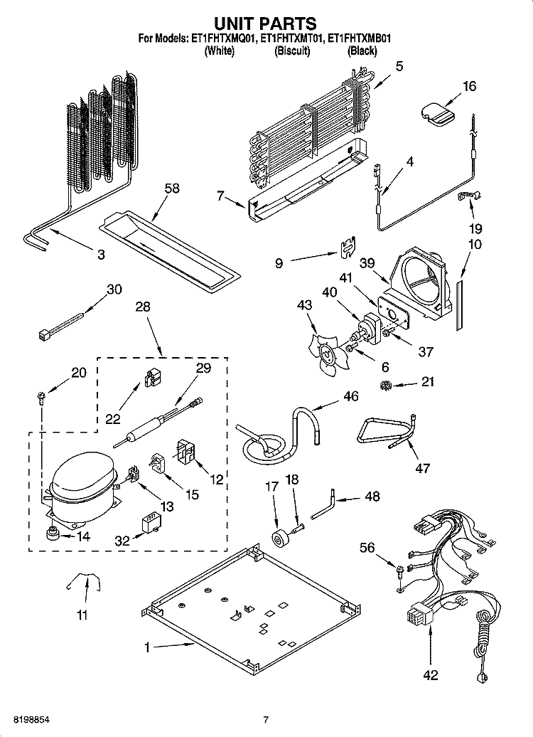 UNIT PARTS Diagram and Parts List for ET1FHTXMQ01  Whirlpool Refrigerator