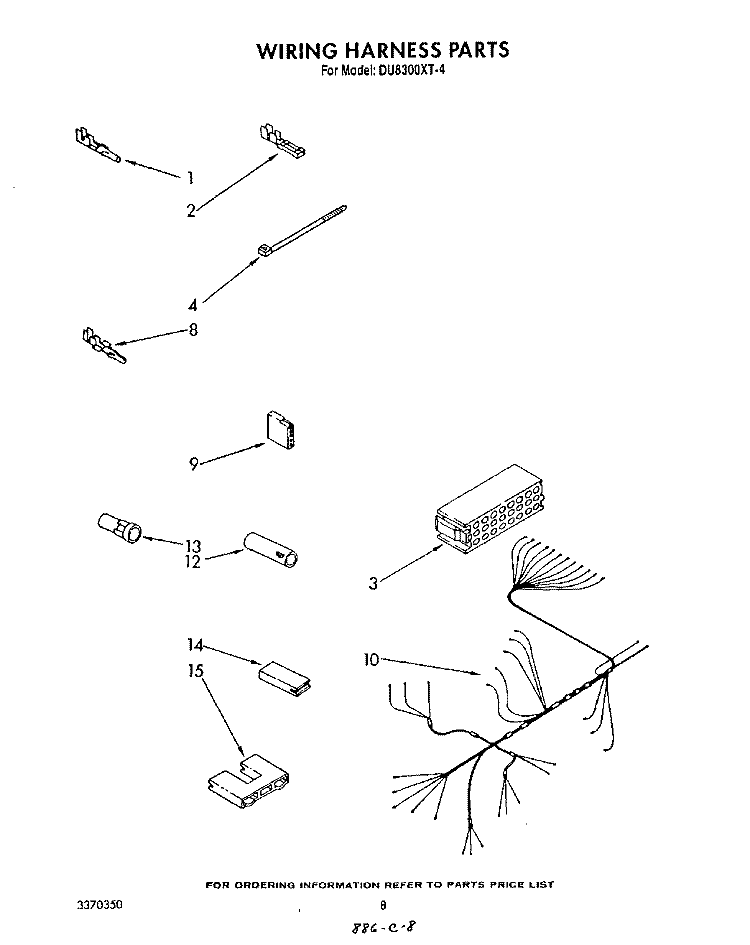 WIRING HARNESS Diagram and Parts List for DU8300XT4  Whirlpool Dishwasher