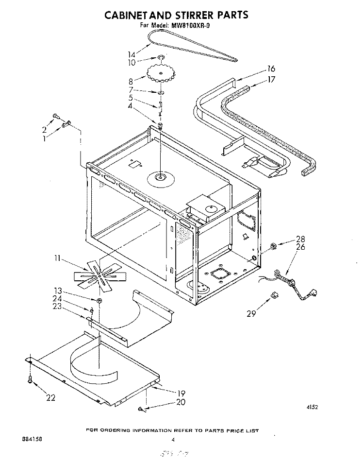 CABINET AND STIRRER Diagram and Parts List for MW8100XR0  Whirlpool Microwave