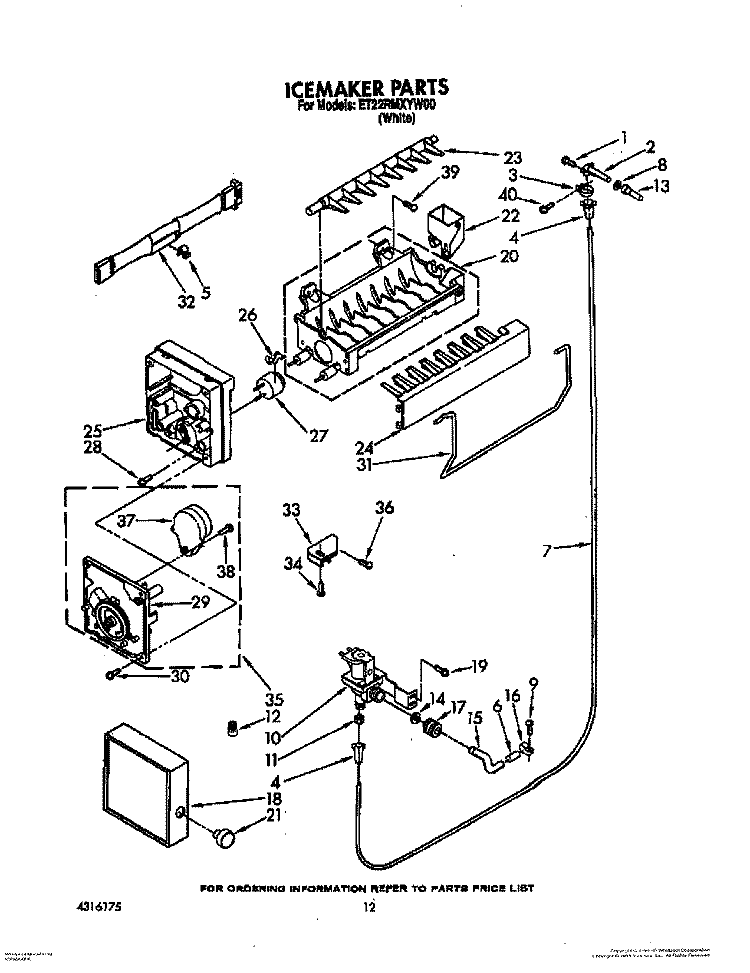 ICEMAKER Diagram and Parts List for ET22RMXYW00  Whirlpool Refrigerator