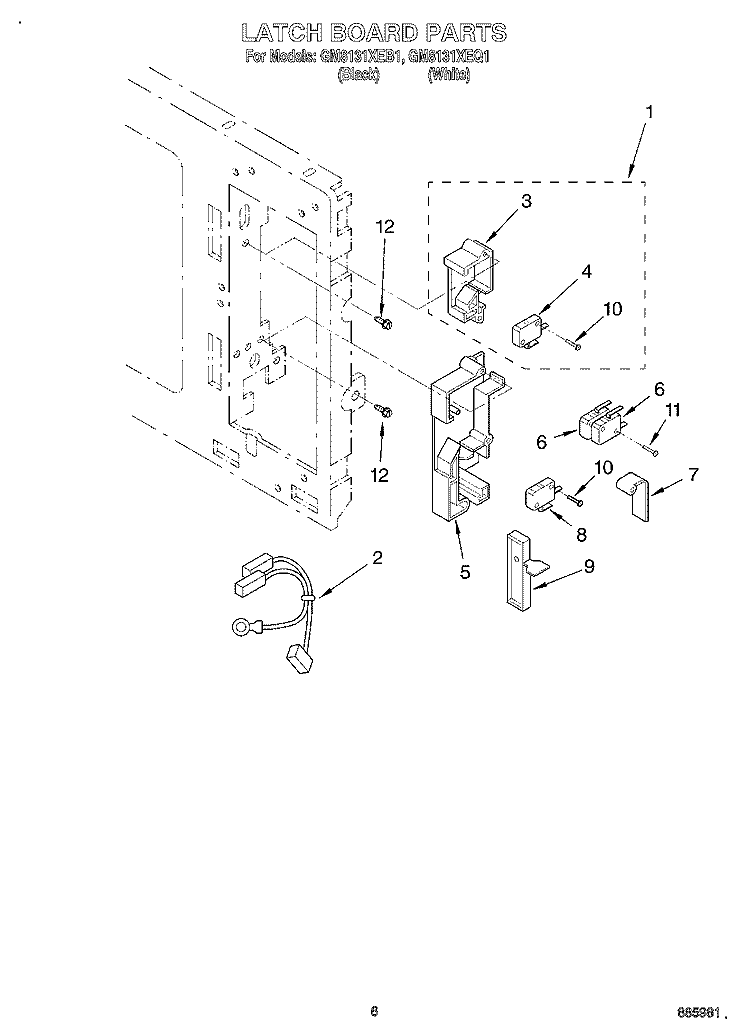 LATCH BOARD Diagram and Parts List for GM8131XEB1  Whirlpool Microwave