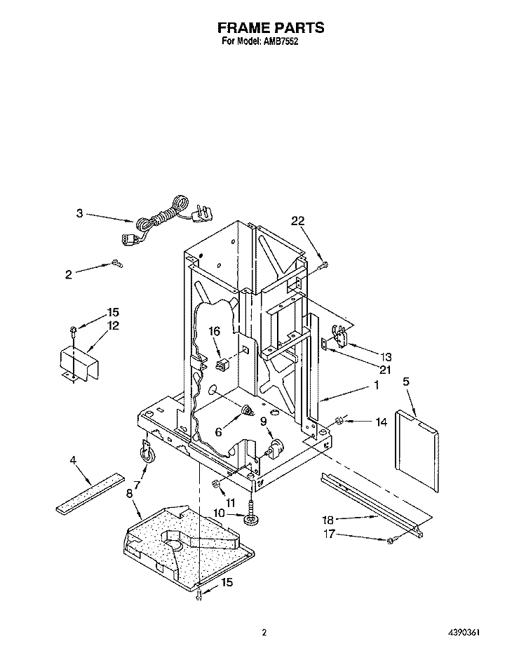 FRAME Diagram and Parts List for AMB7552  Whirlpool Trash Compactor