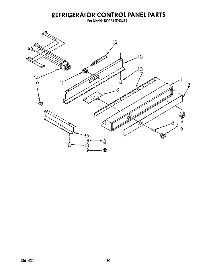 REFRIGERATOR CONTROL PANEL Diagram and Parts List for KSSS42DAW01  KitchenAid Refrigerator