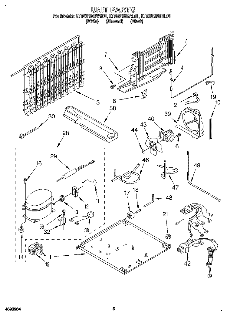 UNIT Diagram and Parts List for KTRS21MDAL01  KitchenAid Refrigerator